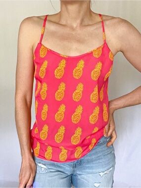 J. Crew Pink Cami with Yellow Pineapple Print Size 2 NWT